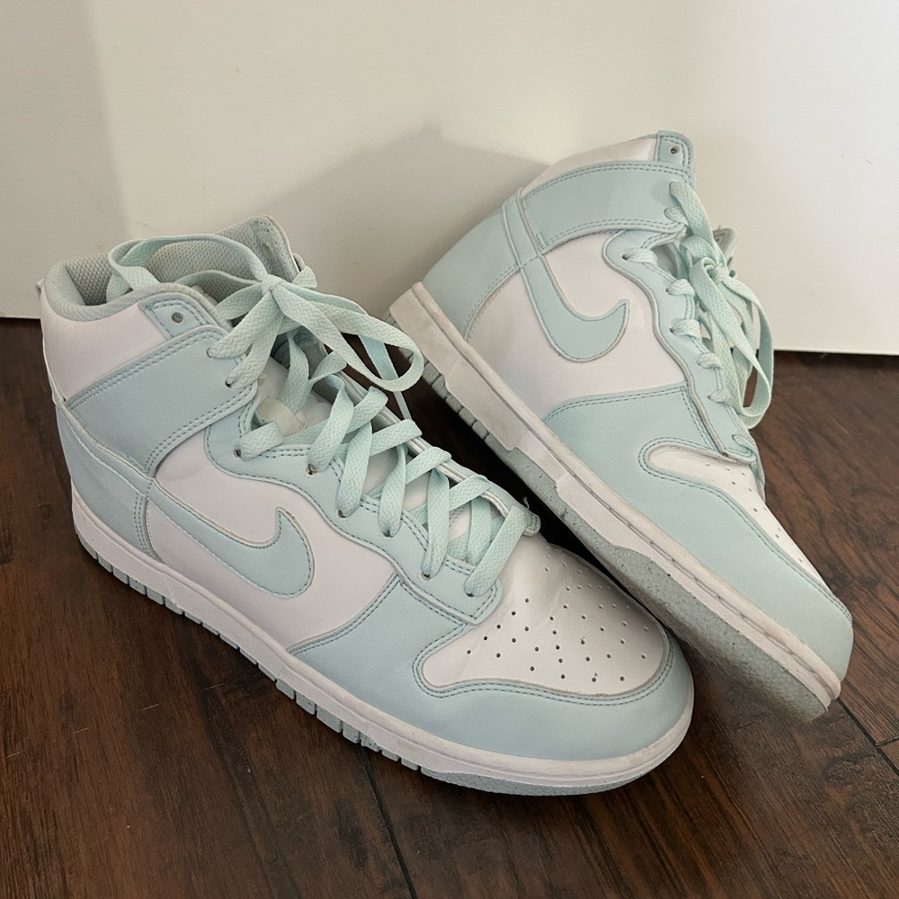 Nike High-Top Sneakers in White and Pale Blue